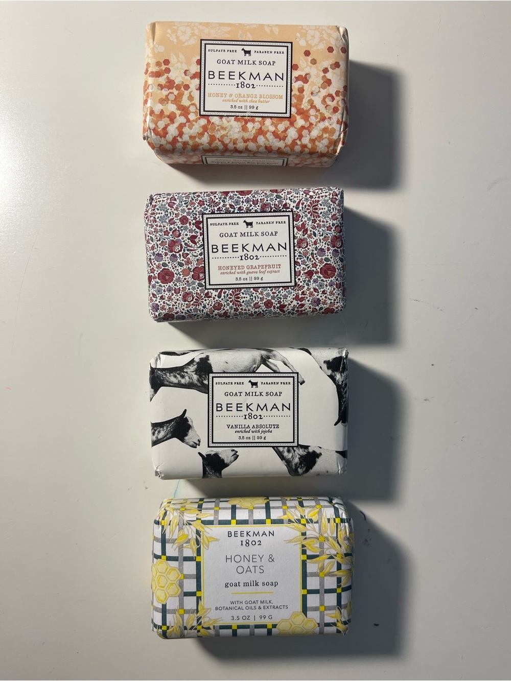 Beekman 1802 Goat Milk Soap Set — Yellow, Pink, Black, Cream